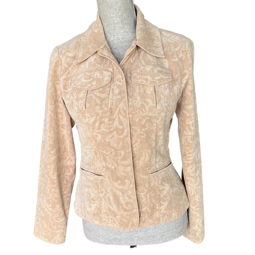 Chico's Tan Blazer Jacket Soft Corduroy Textured Damask Pattern 0 SM